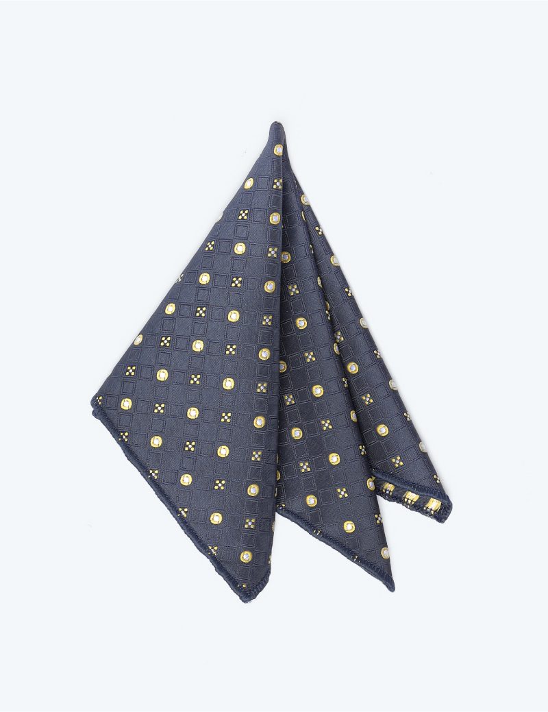 PS04N00-Navy-1 Yellow circles Pocket square