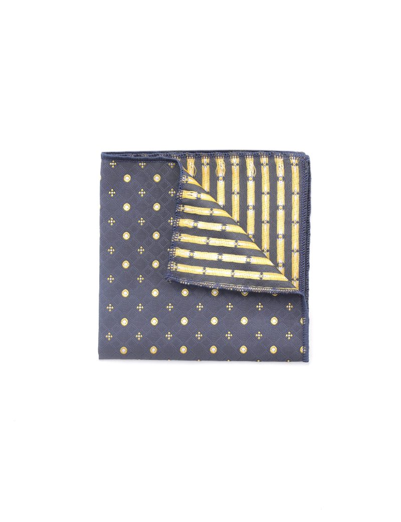 PS04N00-Navy-3 Yellow circles Pocket square