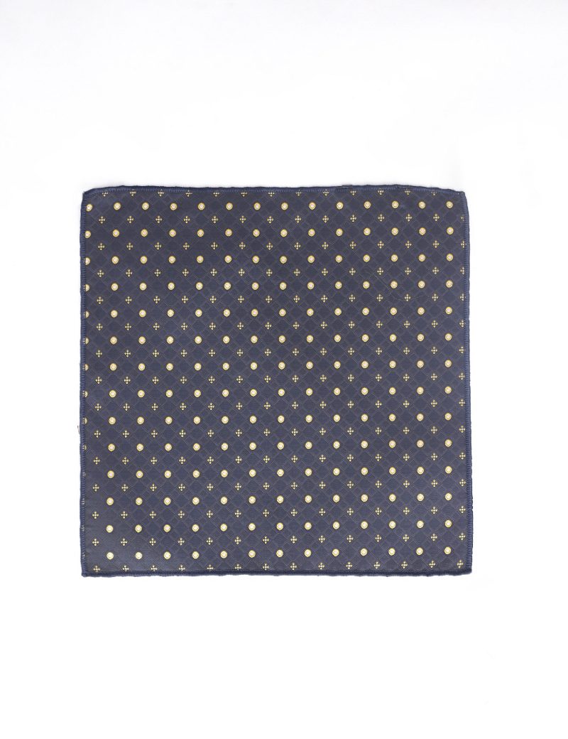 PS04N00-Navy-4 Yellow circles Pocket square
