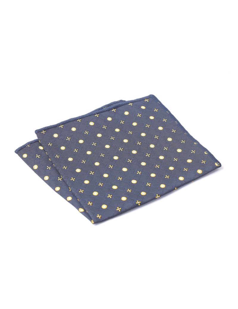PS04N00-Navy-5 Yellow circles Pocket square