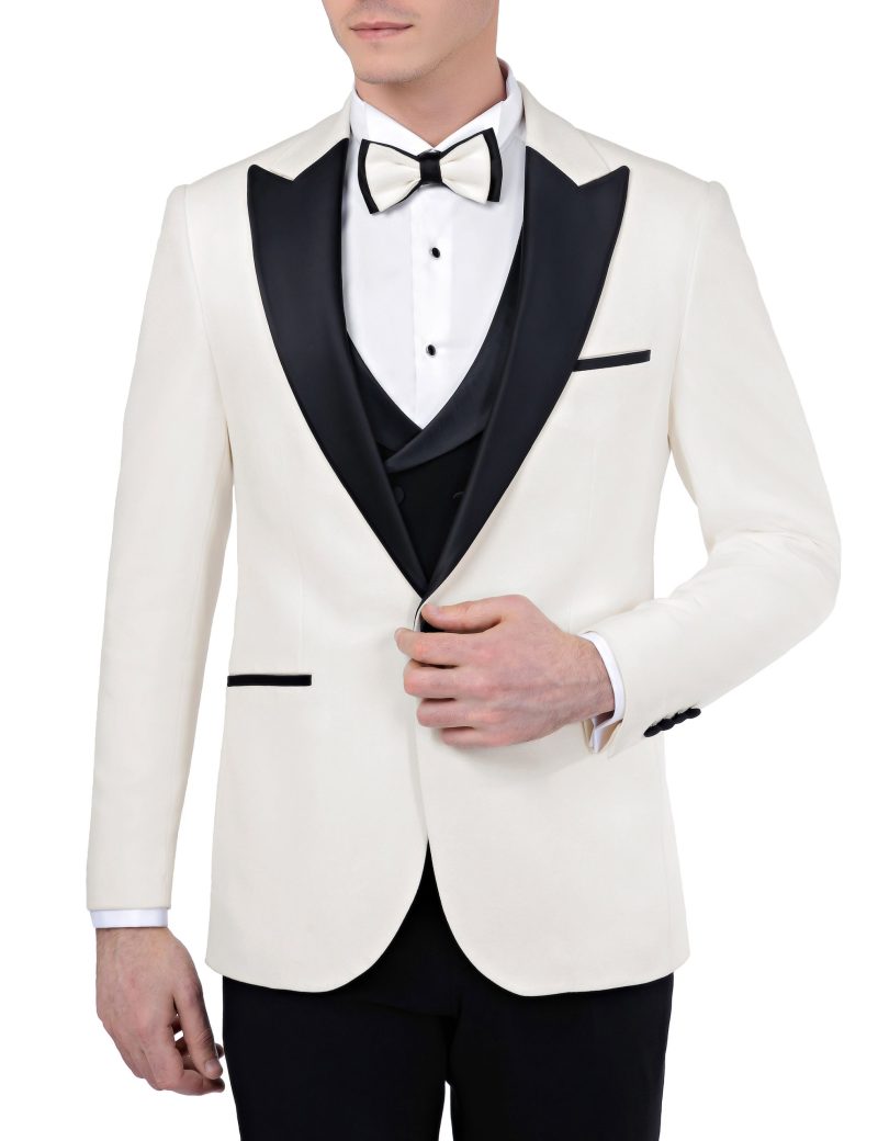SK35SF18M009-Off-white-024-3 Crepe Slim-Fit Groom Suit with Double-Breasted Vest