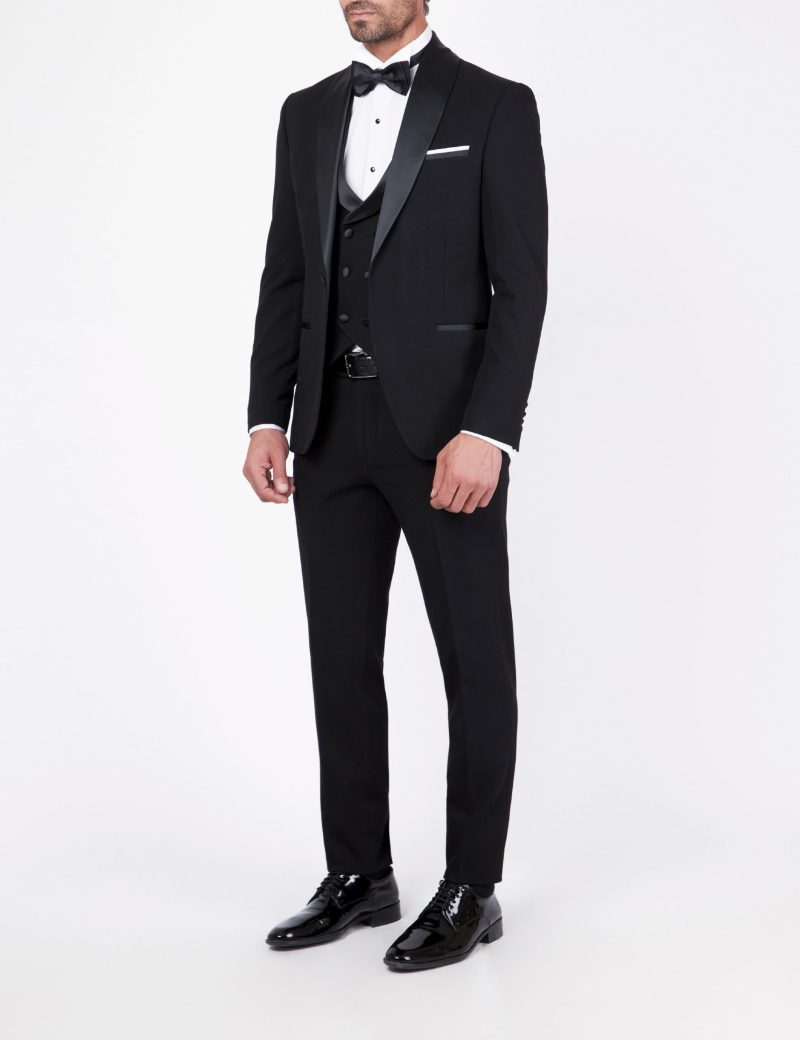 SK37SF18M002-Black-001-3 Crepe Slim-Fit Groom Suit with Shawl satin lapel