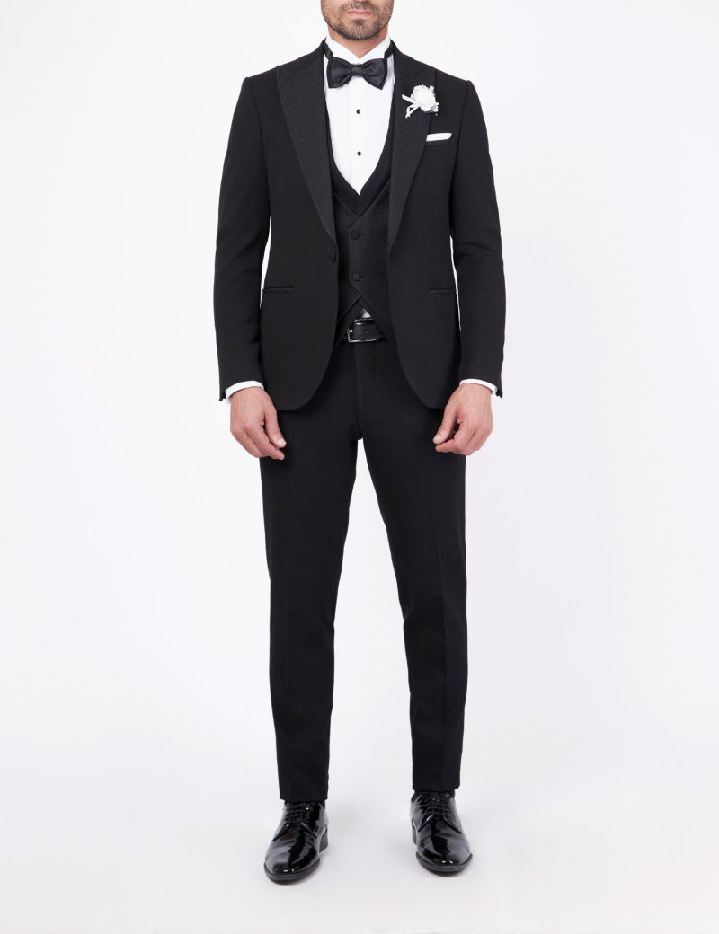 SK37SF18M003-Black-001-1 Tuxedo suit with a paisley lapel