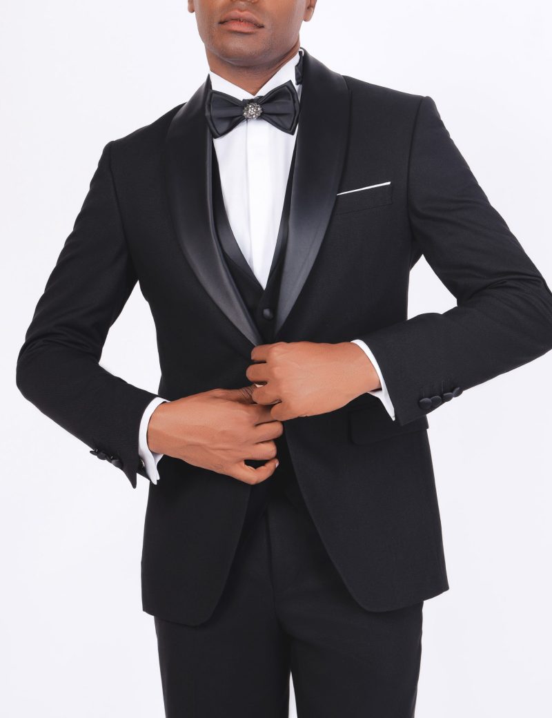 Slim-Fit Tuxedo Suit with Removable Shawl Satin Lapel
