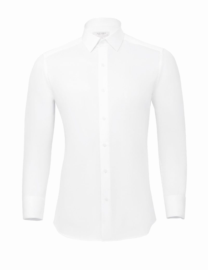 SK38SF01M005-White-394-1 Slim-Fit Plain Basic Shirt - 100% Cotton