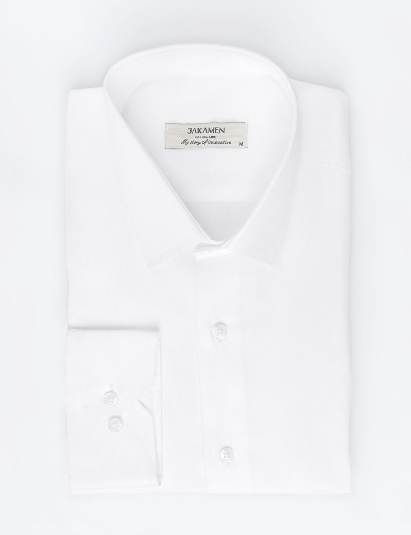 SK38SF01M005-White-394-3 Slim-Fit Plain Basic Shirt - 100% Cotton