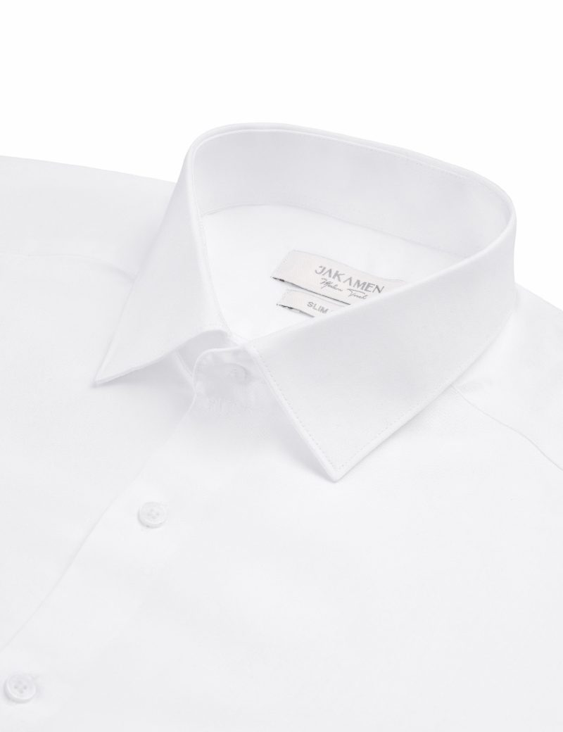 SK38SF01M005-White-394-4 Slim-Fit Plain Basic Shirt - 100% Cotton