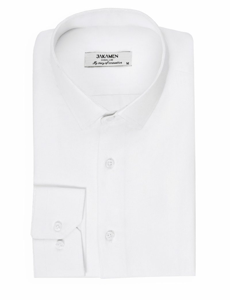 SK38SF01M006-White-394-2 Slim-Fit Textured Basic Shirt - 100% Cotton