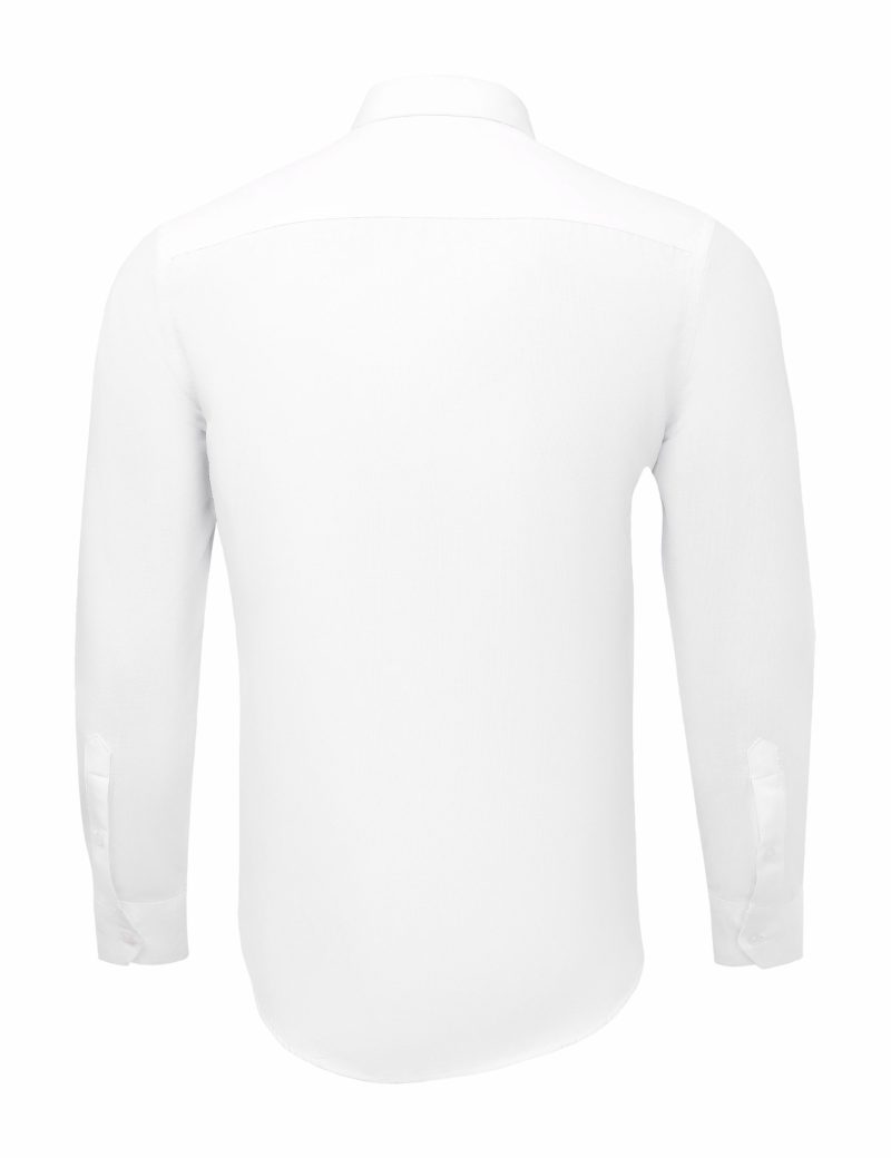 SK38SF01M006-White-394-3 Slim-Fit Textured Basic Shirt - 100% Cotton