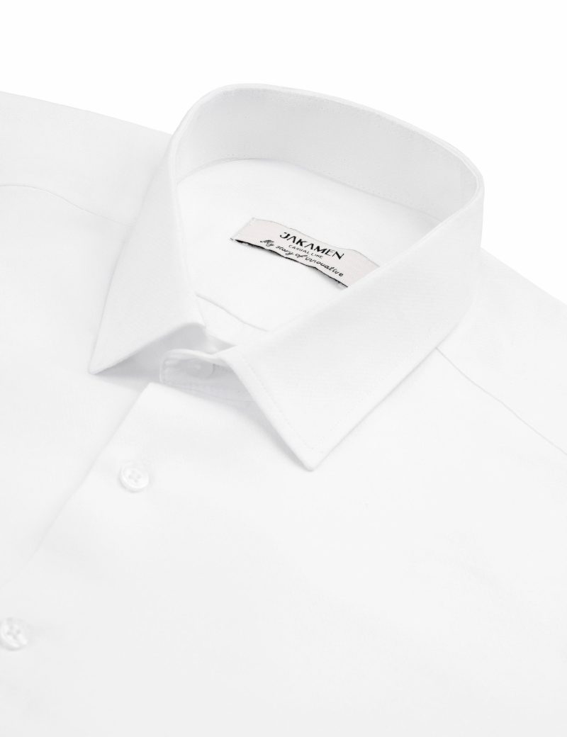 SK38SF01M006-White-394-4 Slim-Fit Textured Basic Shirt - 100% Cotton