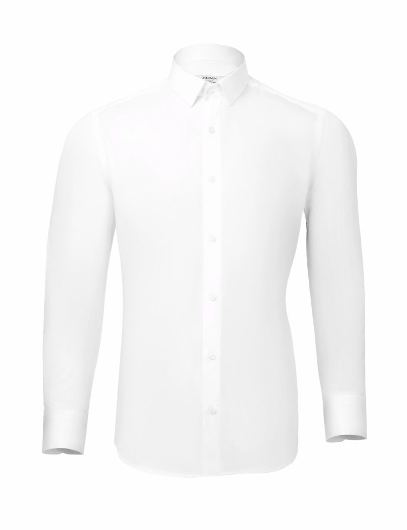 SK38SF01M008-White-394-1 Slim-Fit, Semi-Shiny Basic Shirt - Lycra