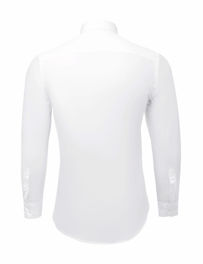 SK38SF01M008-White-394-3 Slim-Fit, Semi-Shiny Basic Shirt - Lycra