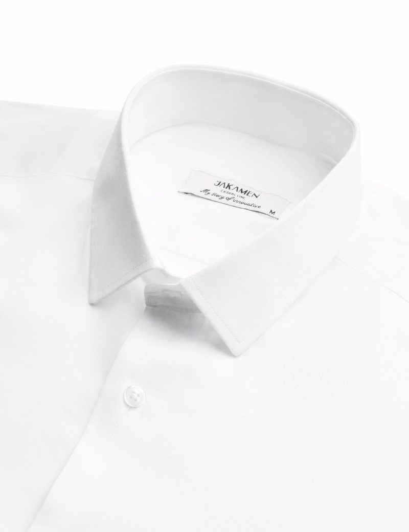 SK38SF01M008-White-394-4 Slim-Fit, Semi-Shiny Basic Shirt - Lycra