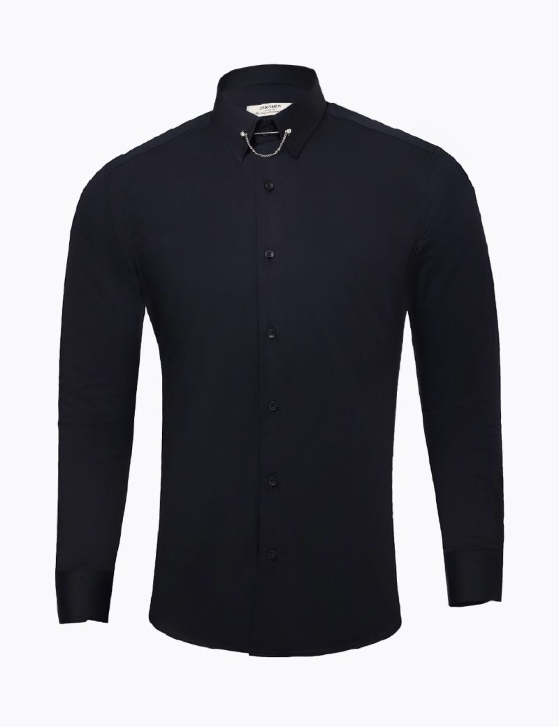 SK38SF01M009-Black-001-1 Plain shirt with collar chain