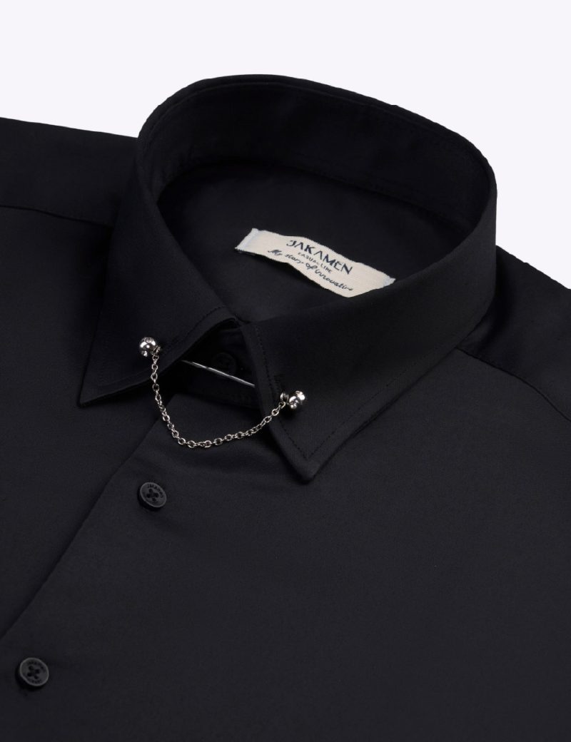 SK38SF01M009-Black-001-3 Plain shirt with collar chain