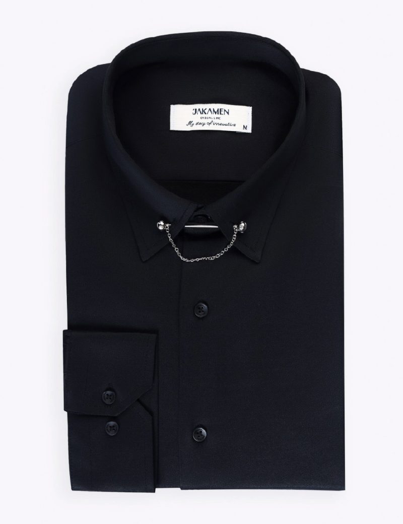 SK38SF01M009-Black-001-4 Plain shirt with collar chain