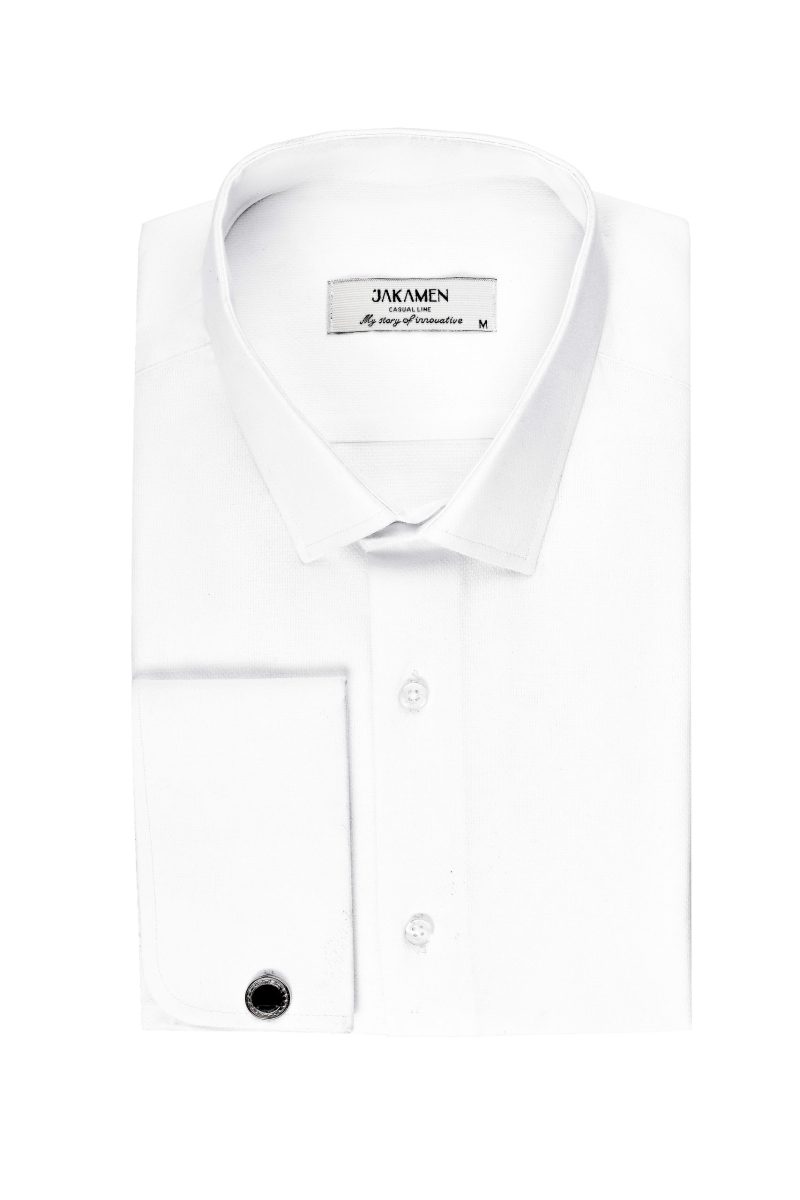 SK38SF01M011-White-394-3 Slim Fit Cufflinks Shirt