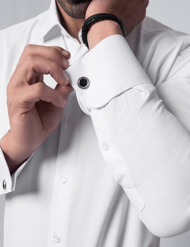 SK38SF01M011-White-394-4 Slim Fit Cufflinks Shirt