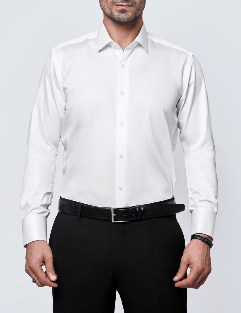 SK38SF01M012-White-394-1 Slim Fit Cufflinks Shirt