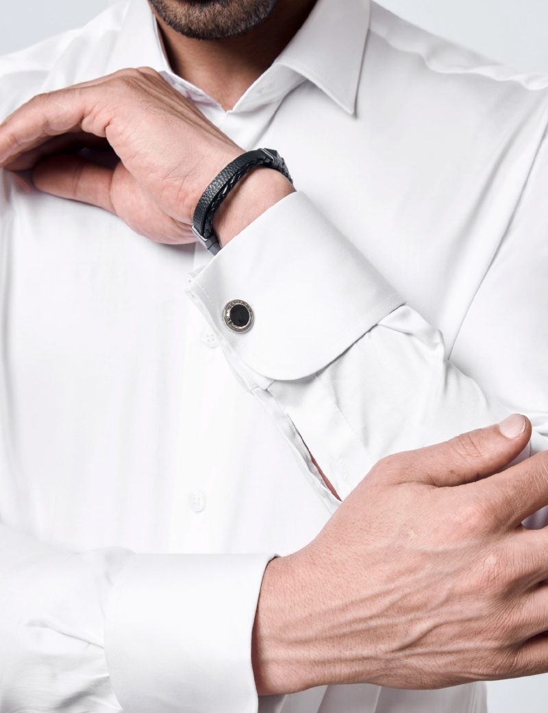SK38SF01M012-White-394-2 Slim Fit Cufflinks Shirt