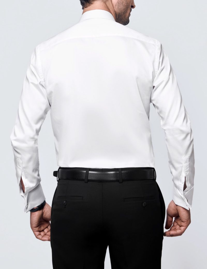 SK38SF01M012-White-394-3 Slim Fit Cufflinks Shirt