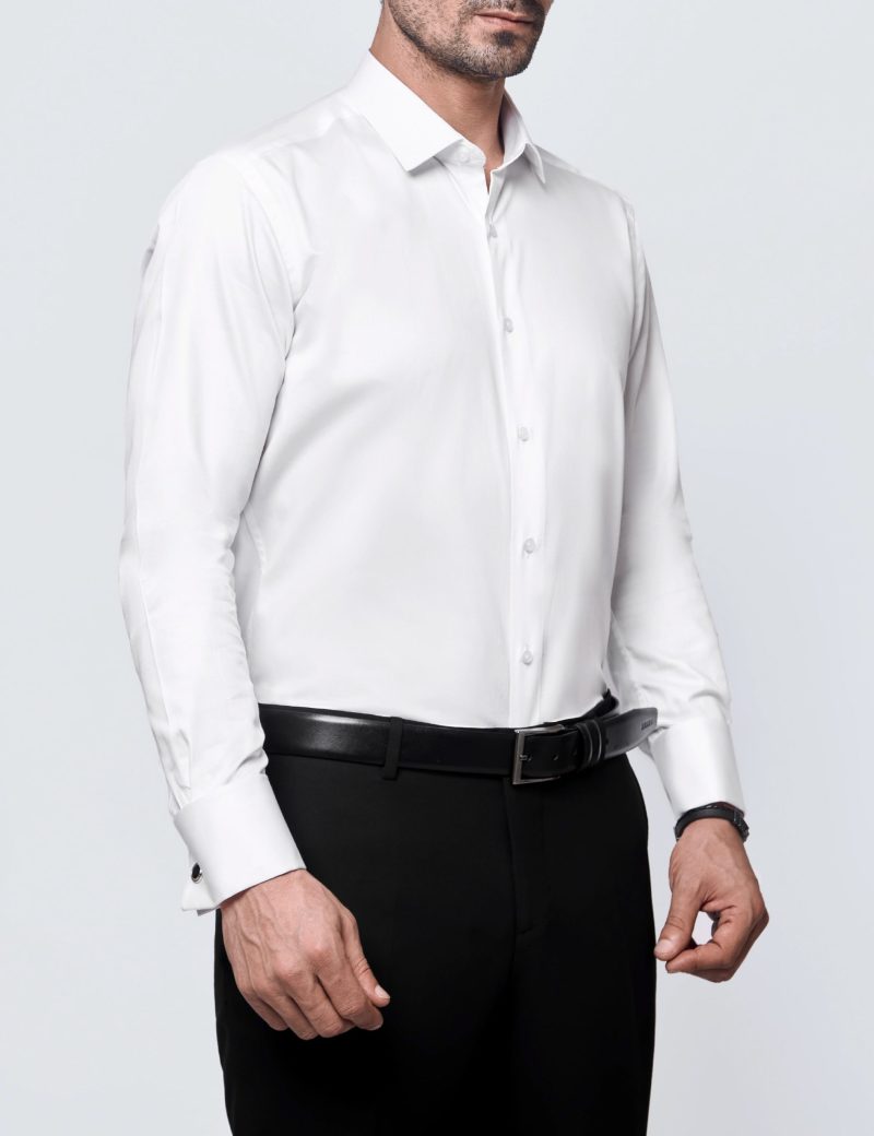 SK38SF01M012-White-394-4 Slim Fit Cufflinks Shirt
