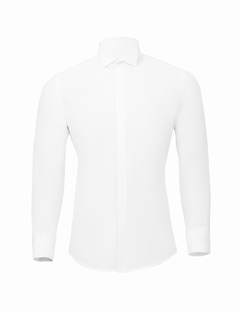 SK38SF01M015-White-394-1 Slim-Fit Beehive Tuxedo Shirt with Hidden Buttons