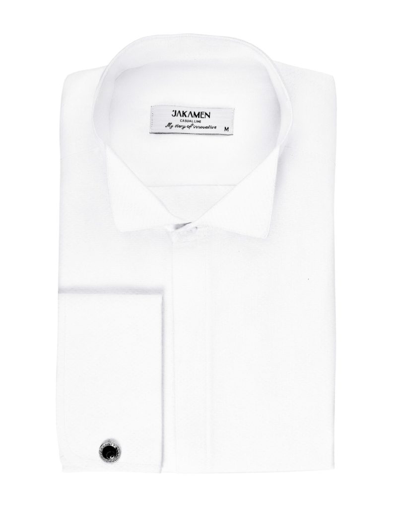 SK38SF01M015-White-394-3 Slim-Fit Beehive Tuxedo Shirt with Hidden Buttons