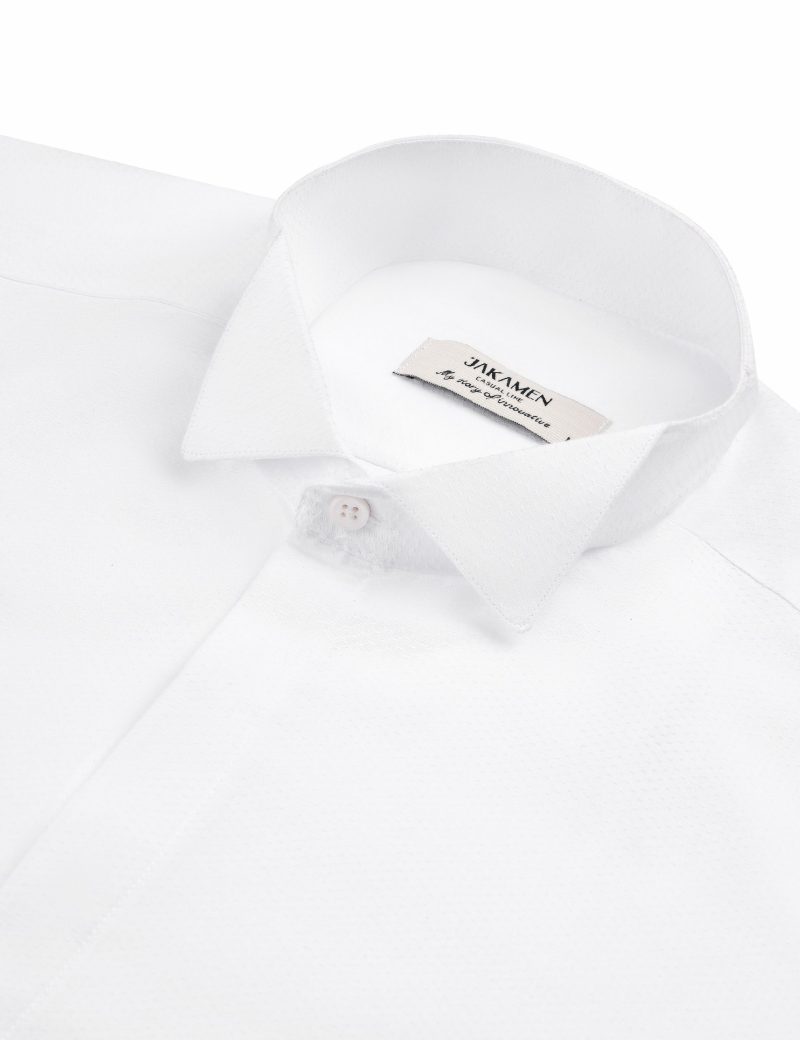 SK38SF01M015-White-394-4 Slim-Fit Beehive Tuxedo Shirt with Hidden Buttons