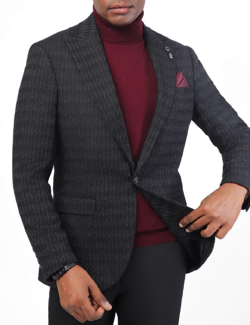SK38SF04M002-Black-001-1 Men's Wool Classic Blazer in Slim Fit