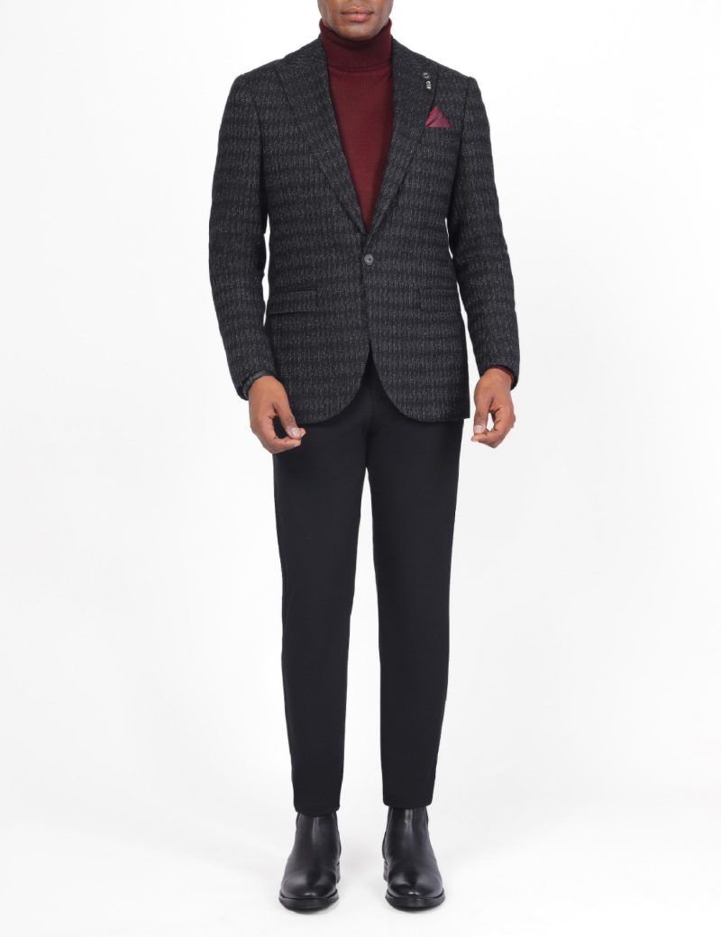 SK38SF04M002-Black-001-2 Men's Wool Classic Blazer in Slim Fit