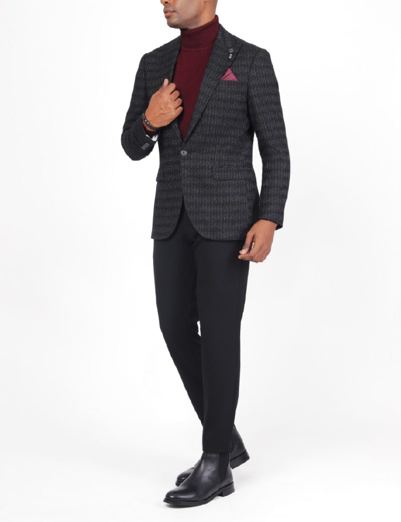 SK38SF04M002-Black-001-3 Men's Wool Classic Blazer in Slim Fit