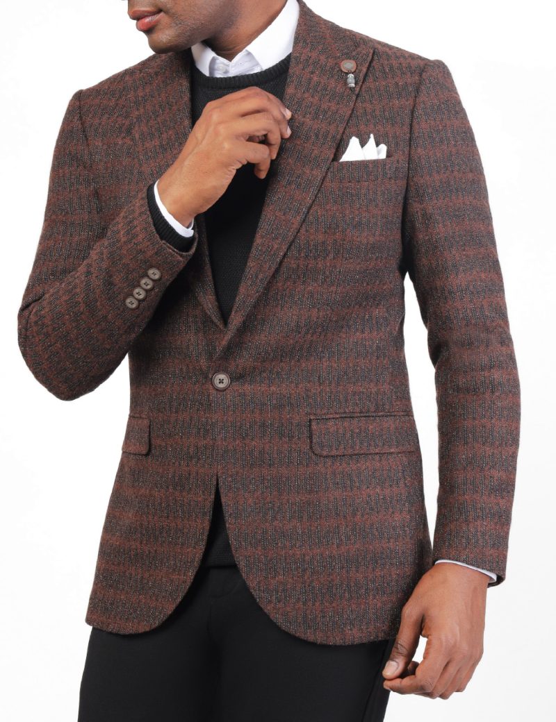 SK38SF04M002-Brown-016-1 Men's Wool Classic Blazer in Slim Fit
