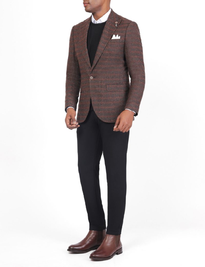 SK38SF04M002-Brown-016-2 Men's Wool Classic Blazer in Slim Fit