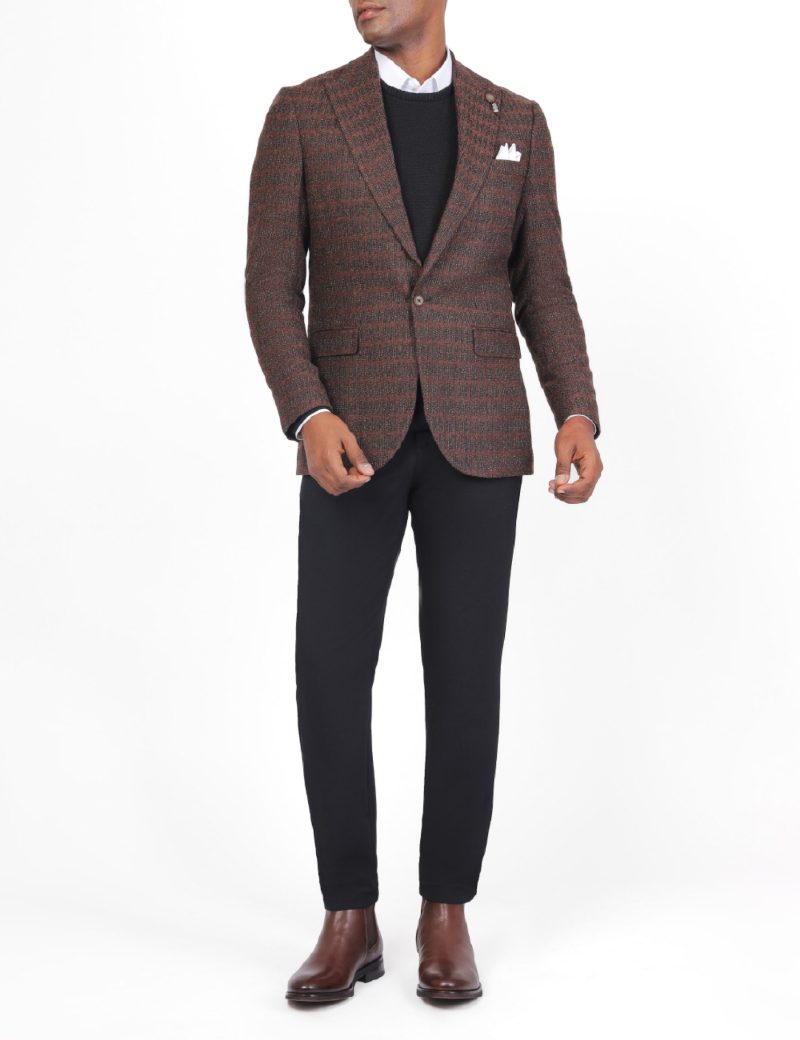 SK38SF04M002-Brown-016-3 Men's Wool Classic Blazer in Slim Fit