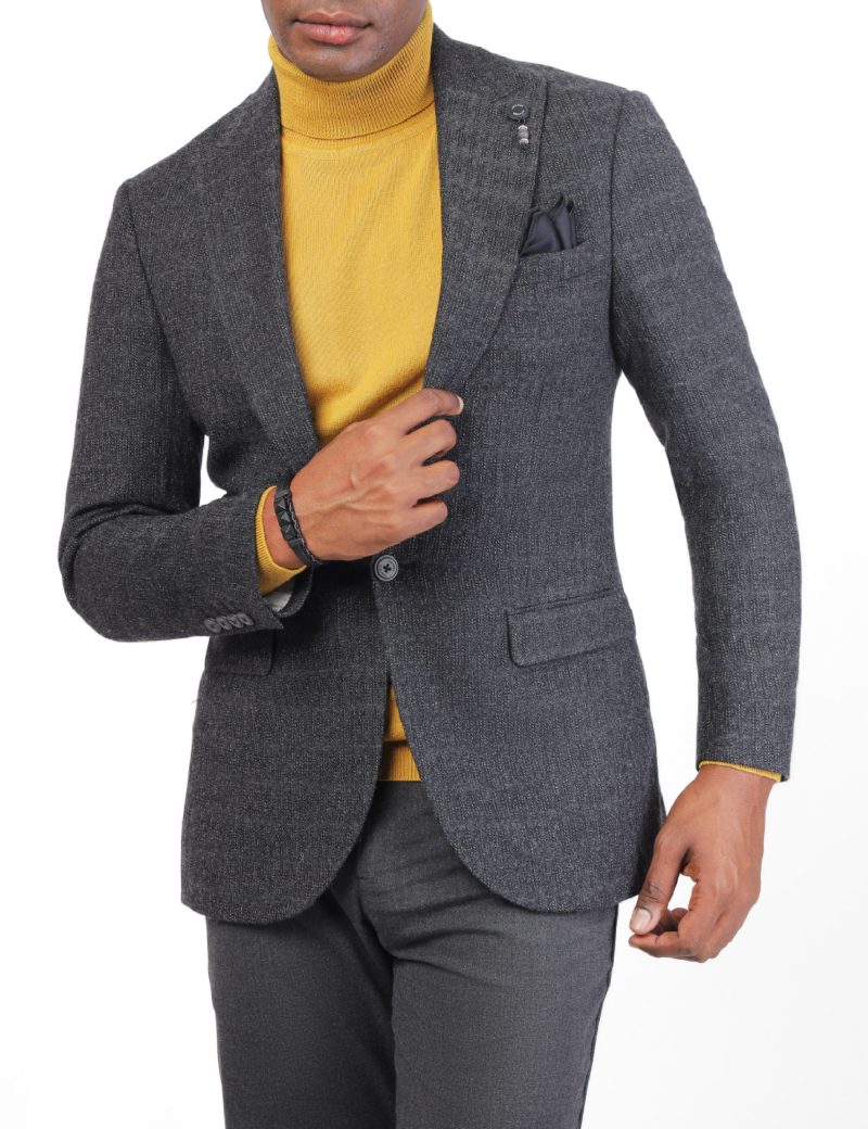 SK38SF04M002-Grey-900-1 Men's Wool Classic Blazer in Slim Fit