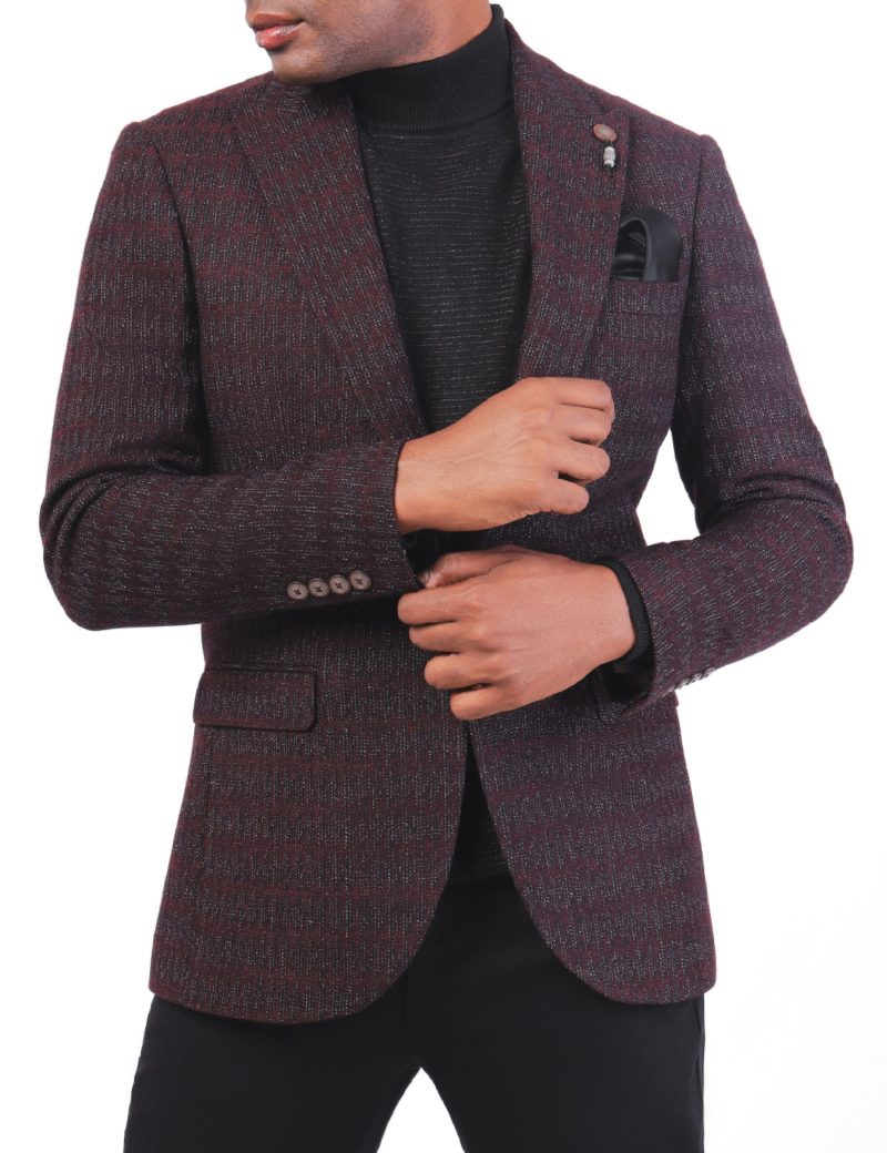 SK38SF04M002-Maroon-043-1 Men's Wool Classic Blazer in Slim Fit