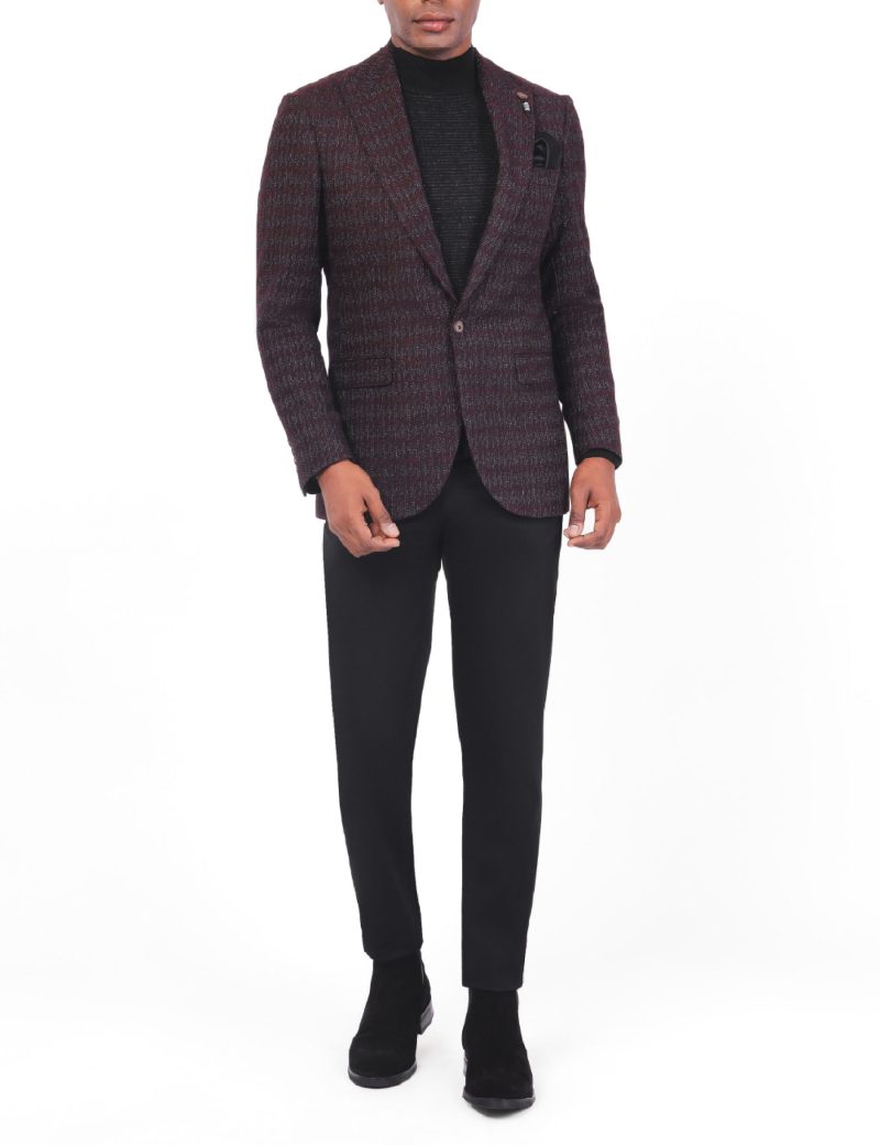 SK38SF04M002-Maroon-043-3 Men's Wool Classic Blazer in Slim Fit