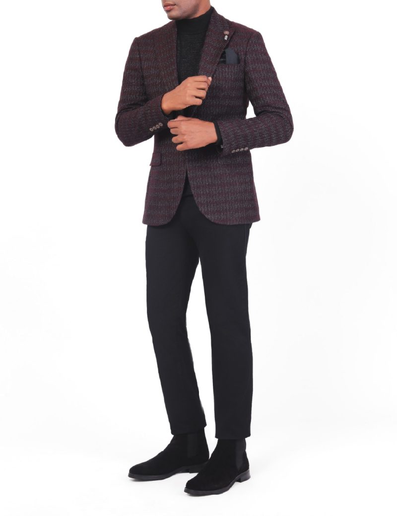 SK38SF04M002-Maroon-043-4 Men's Wool Classic Blazer in Slim Fit