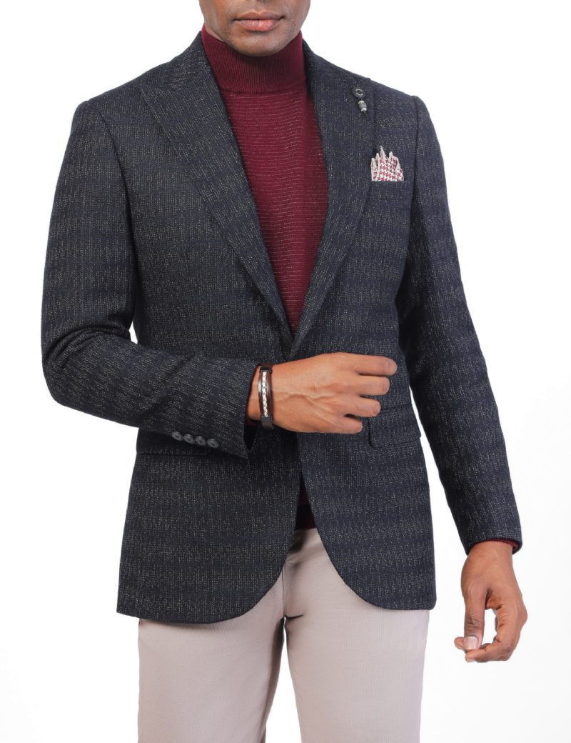 SK38SF04M002-Navy-019-1 Men's Wool Classic Blazer in Slim Fit