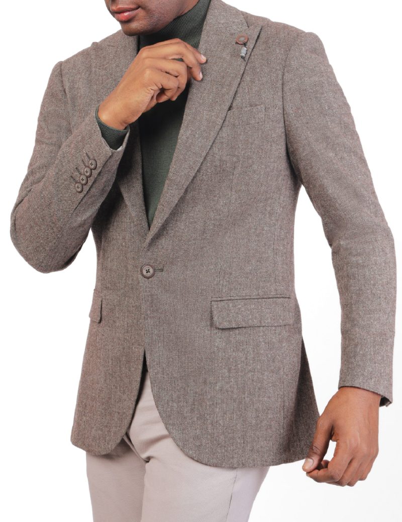 SK38SF04M003-Brown-016-1 Men's Wool Classic Blazer in Slim Fit