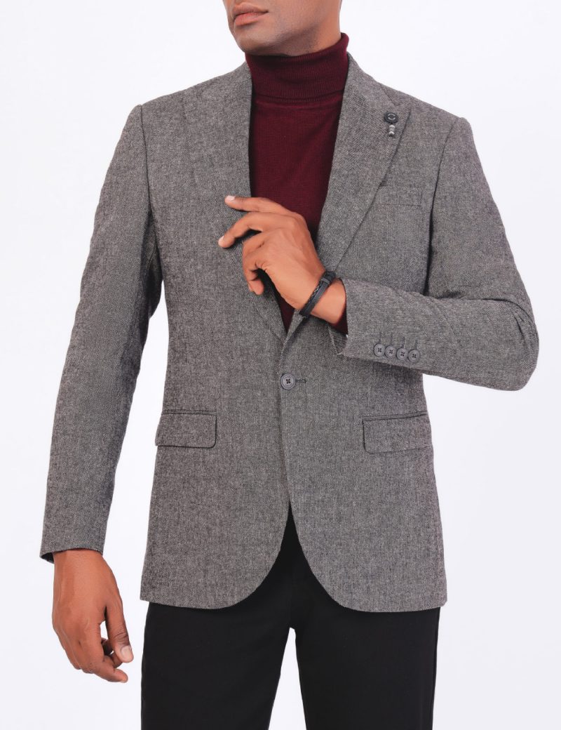 SK38SF04M003-Dark-grey-001-1 Men's Wool Classic Blazer in Slim Fit
