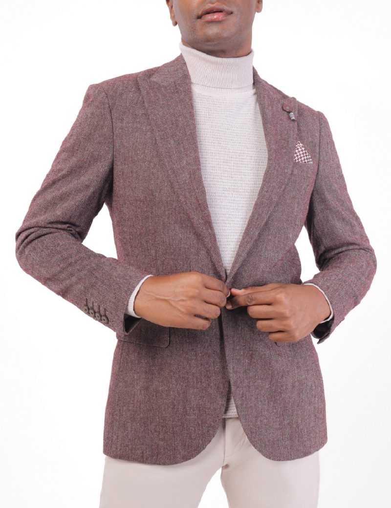 SK38SF04M003-Maroon-043-1 Men's Wool Classic Blazer in Slim Fit