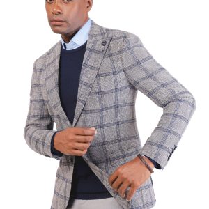 Slim Fit Checked Wool Blazer