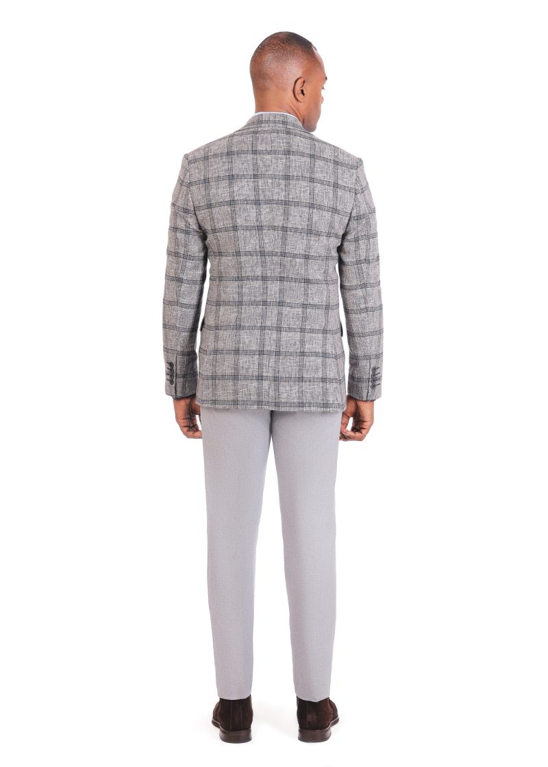 SK38SF04M013-Grey-019-2 Slim Fit Checked Wool Blazer