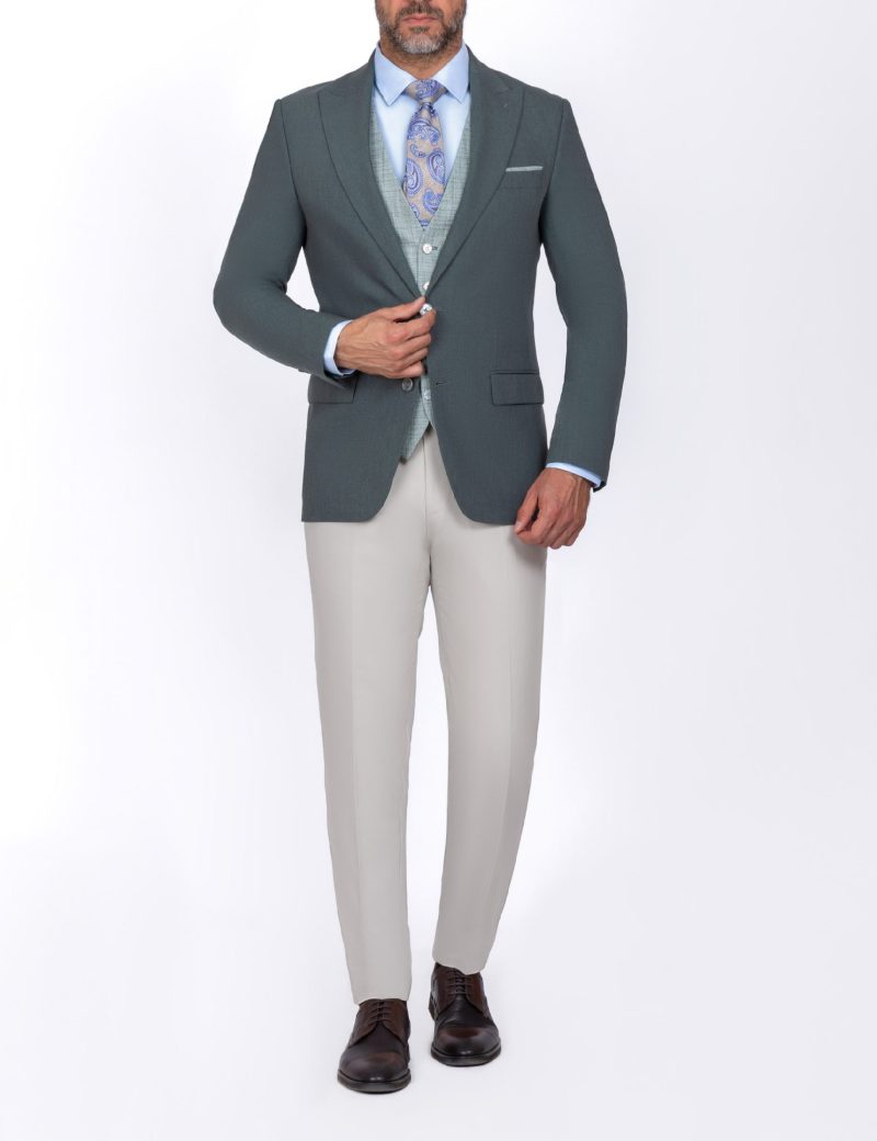 SK39SF02M007-Olive-523-1 Slim-Fit 3-Piece Three Combination Suit