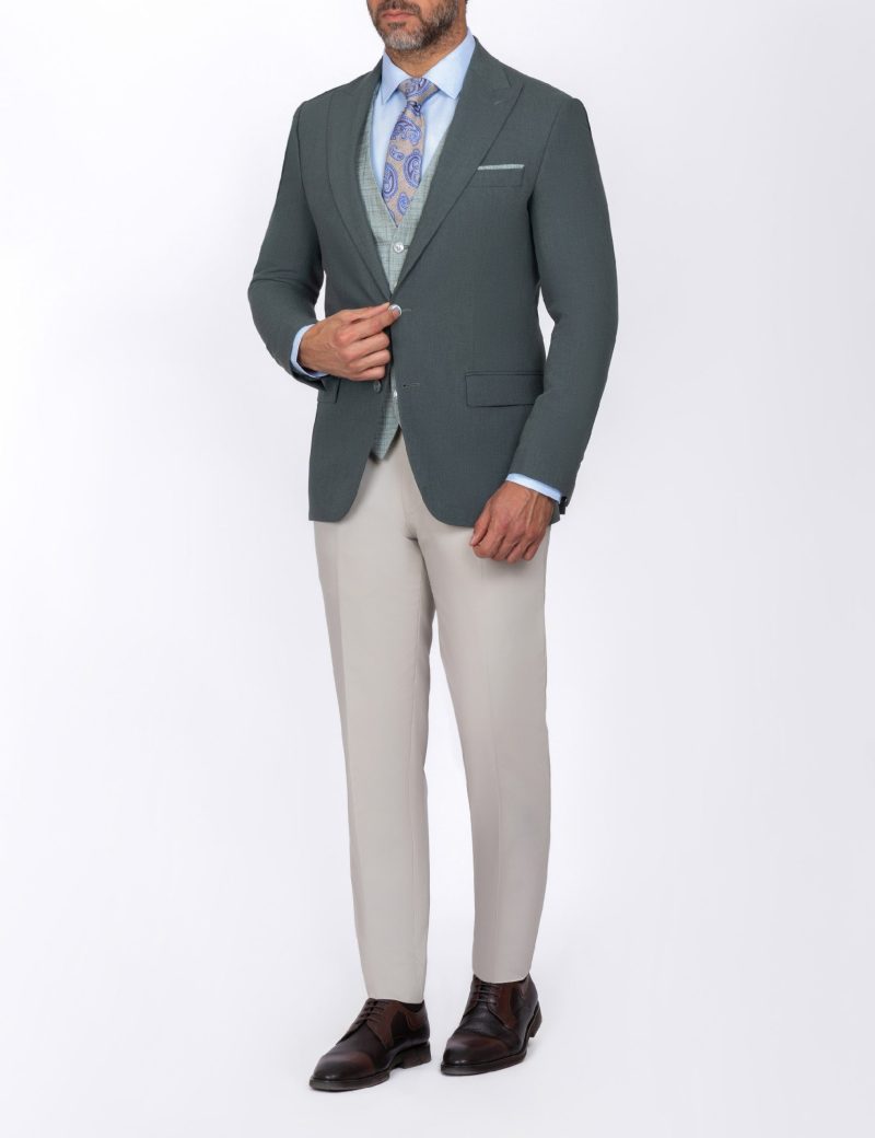 SK39SF02M007-Olive-523-6 Slim-Fit 3-Piece Three Combination Suit