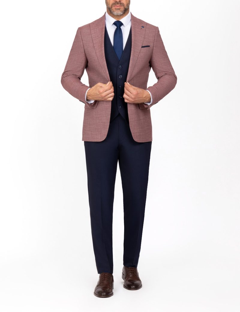 SK39SF02M008-Maroon-002-1 Mismatched Slim-Fit 3-Piece Linen Suit