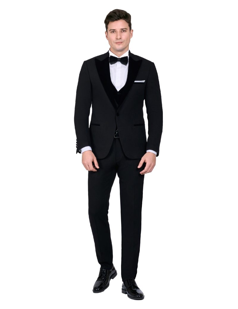 Print Tuxedo Suit with Peak Velvet Lapel & Velvet Double layered vest