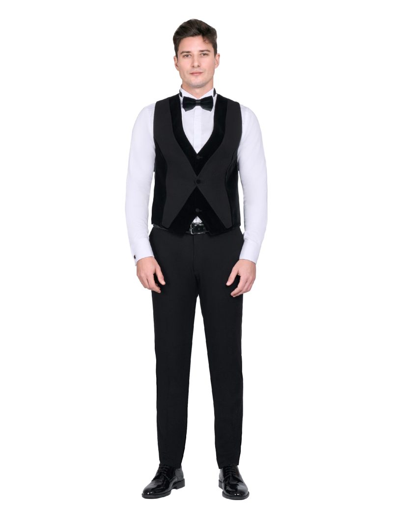 Print Tuxedo Suit with Peak Velvet Lapel & Velvet Double layered vest